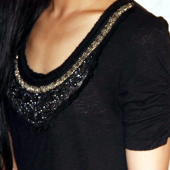 💎 Deletta Anthro jeweled beads statement tee - Picture 3 of 8